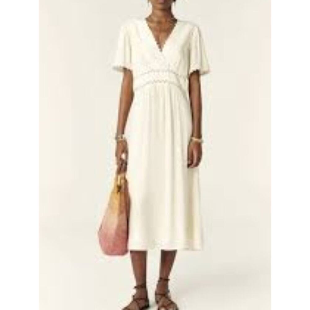 ba&sh Yumi Cream Eyelet Scalloped Midi Dress Size 0 - New, Never Worn